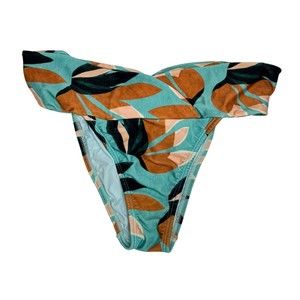 Vix Paula Hermanny Women's Sz Medium Bikini Bottoms Aqua With Leaf Design Swim